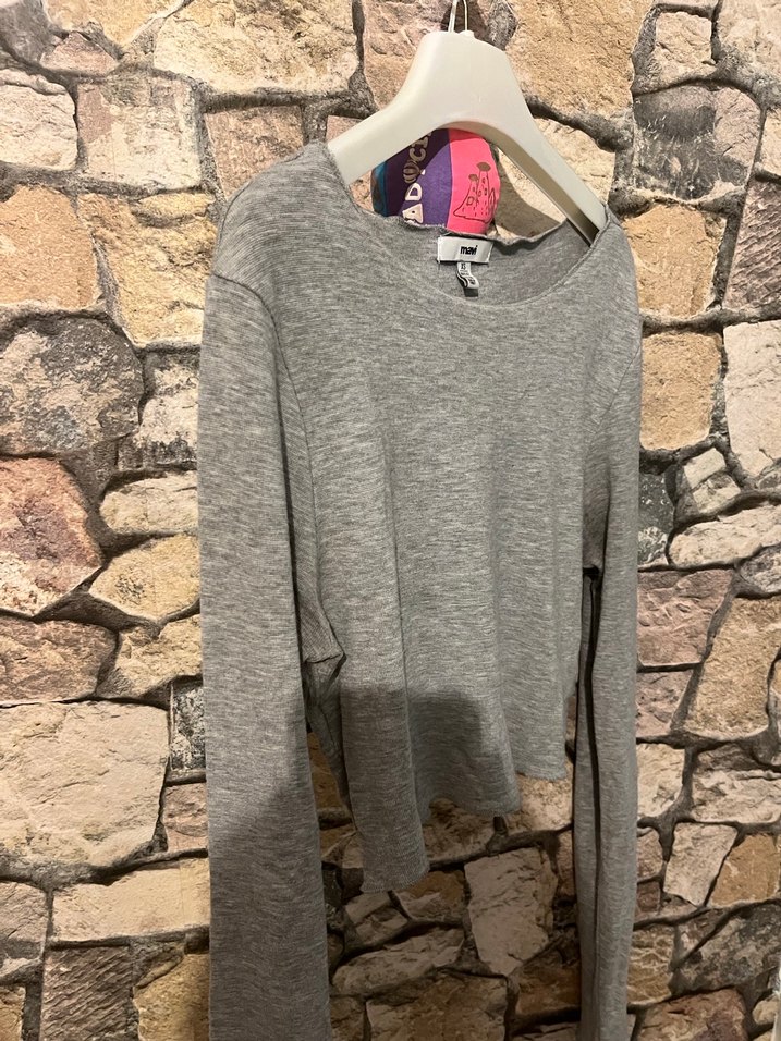 mavi Gri Kadın Uzun Kollu Salaş Kazak - Görsel 2