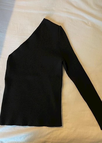 Tek Omuz Uzun Kollu Siyah Denim Bluz - Görsel 2