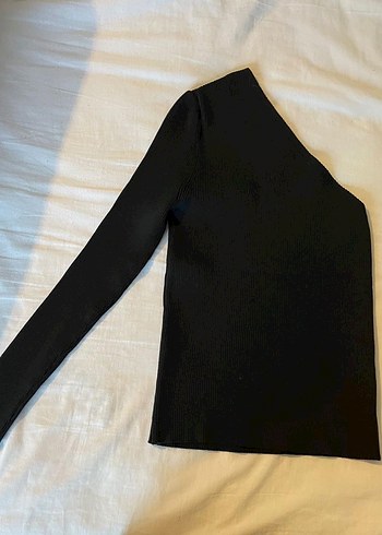 Tek Omuz Uzun Kollu Siyah Denim Bluz - Görsel 3