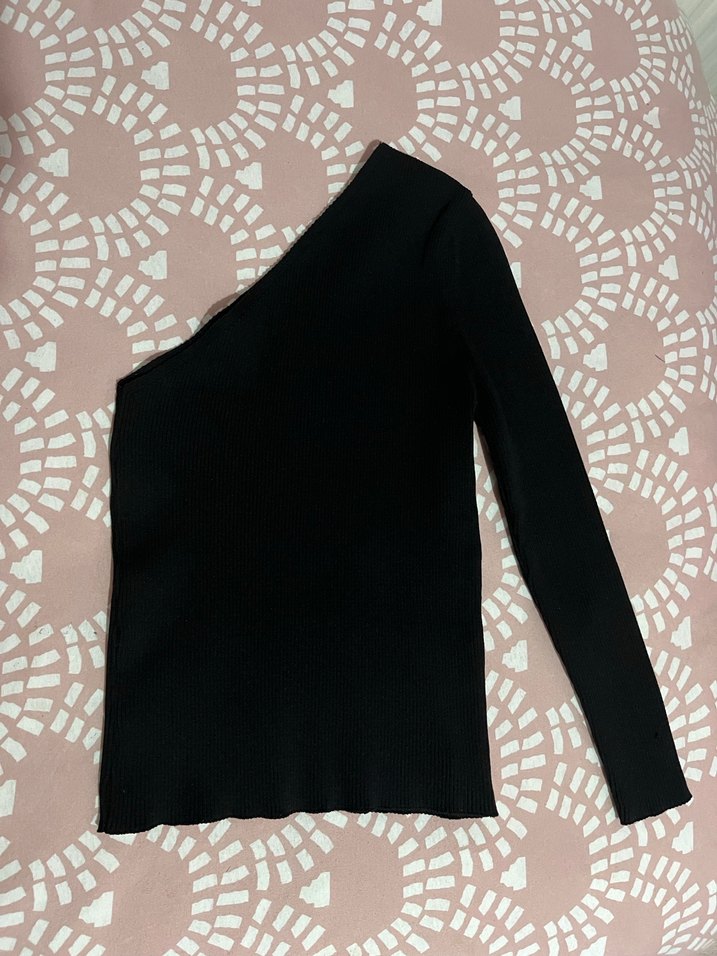 Tek Omuz Uzun Kollu Siyah Denim Bluz - Görsel 4