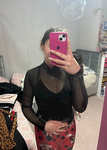 Kadın Siyah Transparan Balıkçı Yaka Mini Bluz - Görsel 6