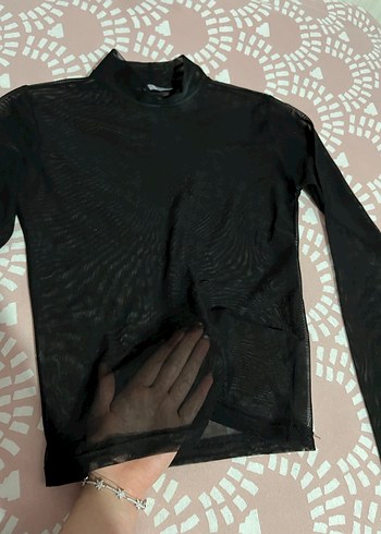 Kadın Siyah Transparan Balıkçı Yaka Mini Bluz - Görsel 5