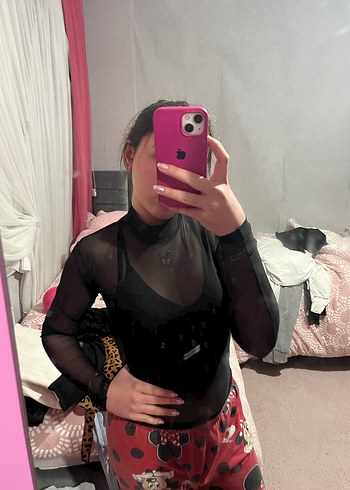 Kadın Siyah Transparan Balıkçı Yaka Mini Bluz - Görsel 8