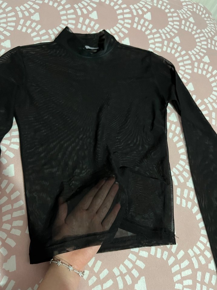 Kadın Siyah Transparan Balıkçı Yaka Mini Bluz - Görsel 5