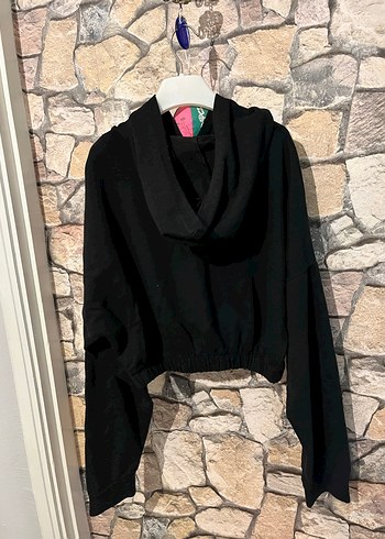 Siyah Mini Crop Sweatshirt - Görsel 13