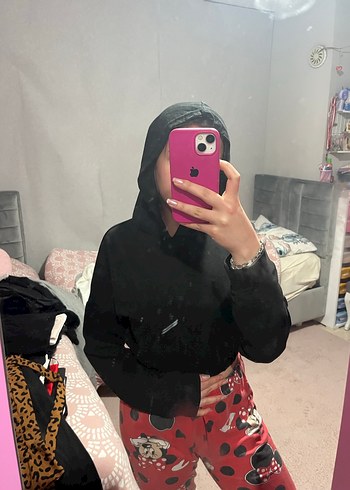 Siyah Mini Crop Sweatshirt - Görsel 5