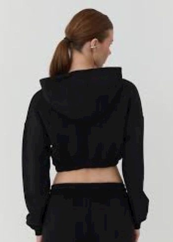 Siyah Mini Crop Sweatshirt - Görsel 7