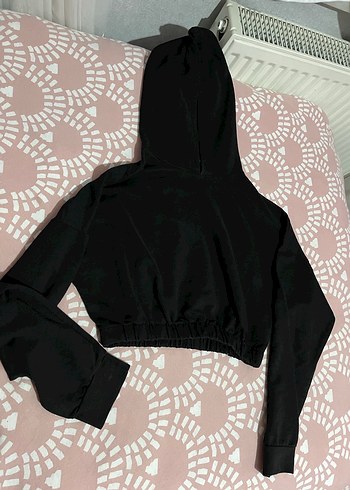 Siyah Mini Crop Sweatshirt - Görsel 6