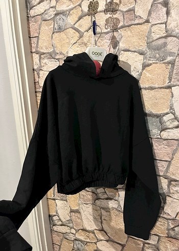 Siyah Mini Crop Sweatshirt - Görsel 8