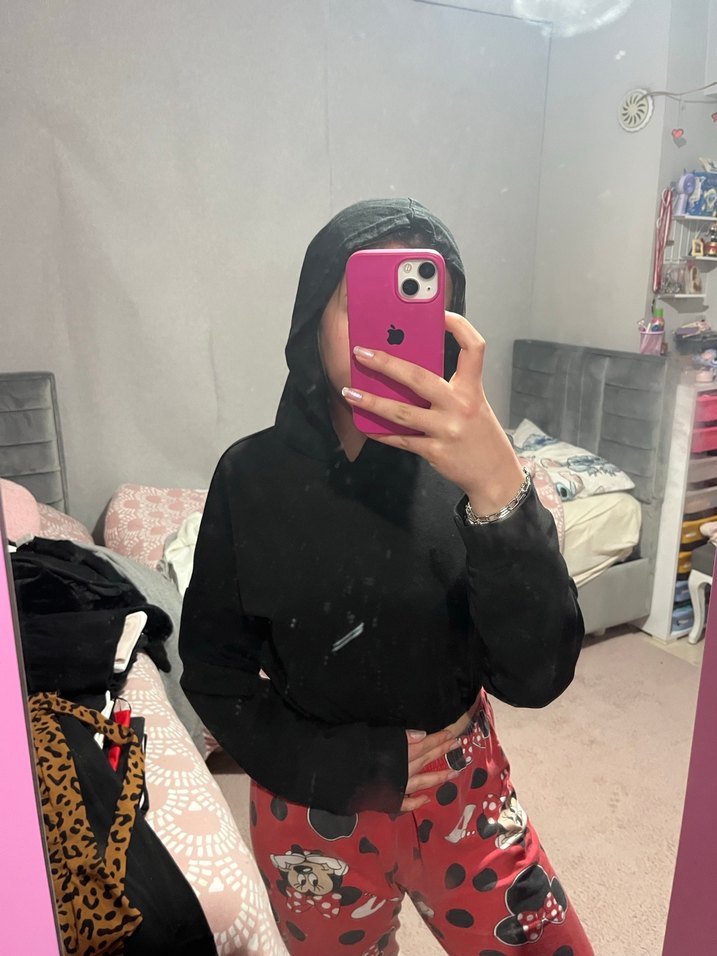 Siyah Mini Crop Sweatshirt - Görsel 5