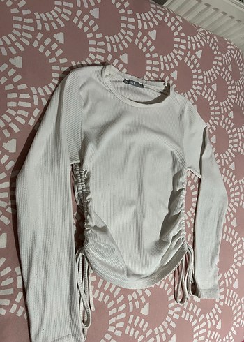 Beyaz Uzun Kollu Crop Top - Görsel 2