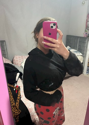 Siyah Mini Kadın Sweatshirt - Görsel 6