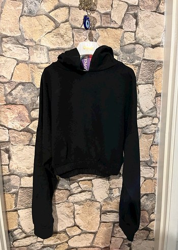Siyah Mini Kadın Sweatshirt - Görsel 8