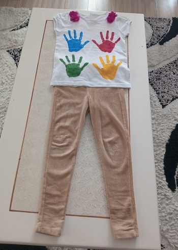 Kız Çocuk Çok Renkli Baskılı Sweatshirt ve Kadife Pantolon