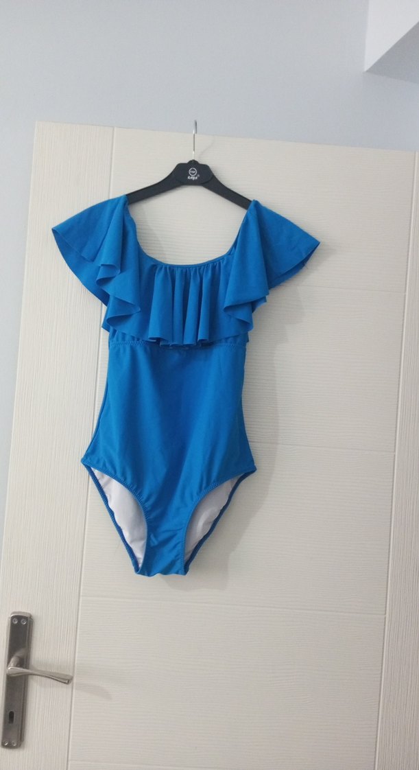 Volan Detaylı Mavi Kadın Mayo - Görsel 2