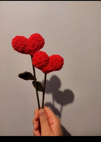 El Örgüsü Kırmızı Kalp Şeklinde Çiçekler