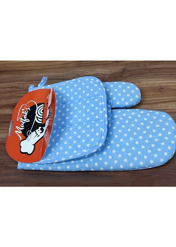 2'li Takım Mutfak için Mavi Puantiyeli Fırın Eldiveni ve Tutacak - Görsel 8