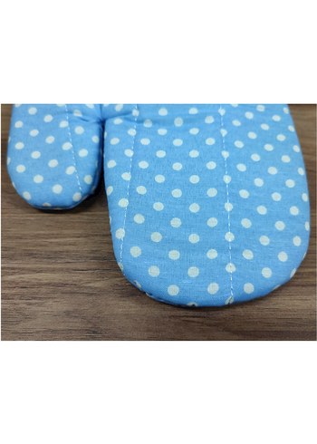 2'li Takım Mutfak için Mavi Puantiyeli Fırın Eldiveni ve Tutacak - Görsel 6