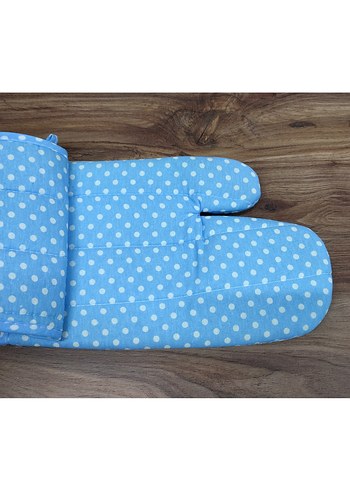 2'li Takım Mutfak için Mavi Puantiyeli Fırın Eldiveni ve Tutacak - Görsel 3