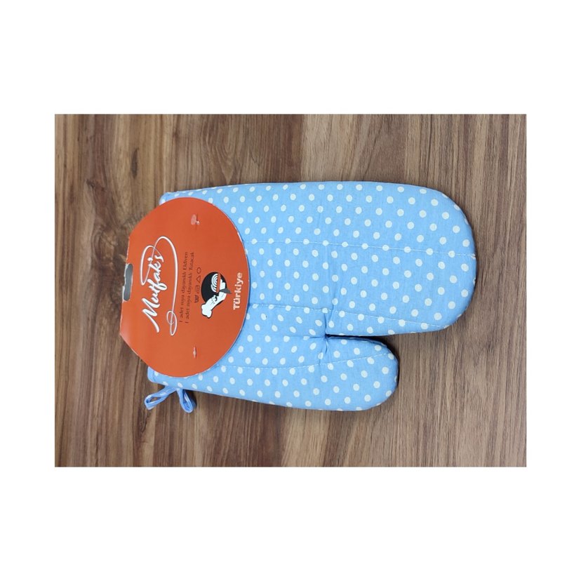 2'li Takım Mutfak için Mavi Puantiyeli Fırın Eldiveni ve Tutacak - Görsel 2