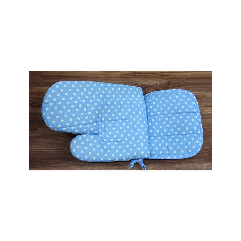 2'li Takım Mutfak için Mavi Puantiyeli Fırın Eldiveni ve Tutacak - Görsel 5
