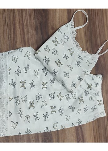 Beyaz Dantelli Mini Kadın Pijama Takımı