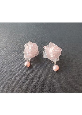 Pembe Mini İncili Çiçek Küpeler