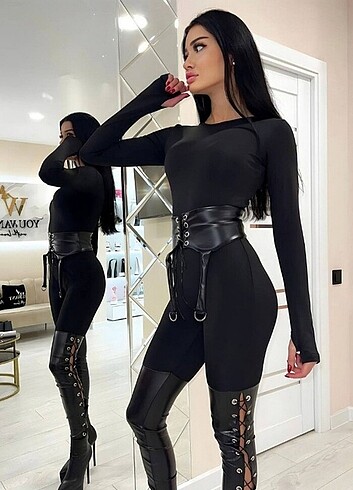 Scuba(dalgıç)kumaş deri detayli tulum - Görsel 2