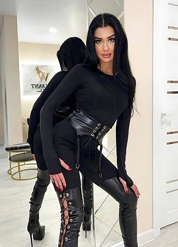 Scuba(dalgıç)kumaş deri detayli tulum - Görsel 3