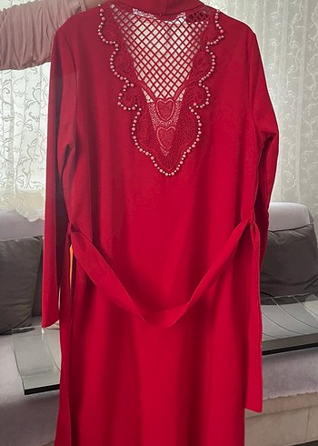 Nakışlı Kırmızı tesettür tunik - Görsel 2