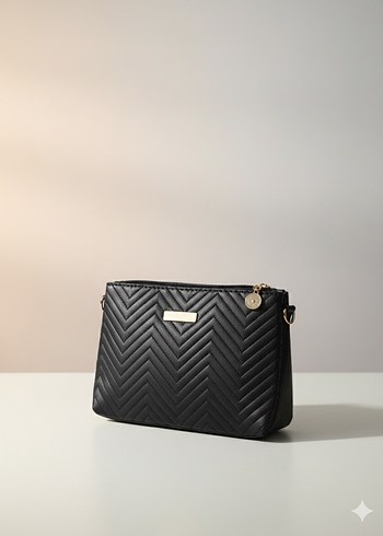 Siyah Minimalist Fermuarlı Kadın Çanta - Görsel 2