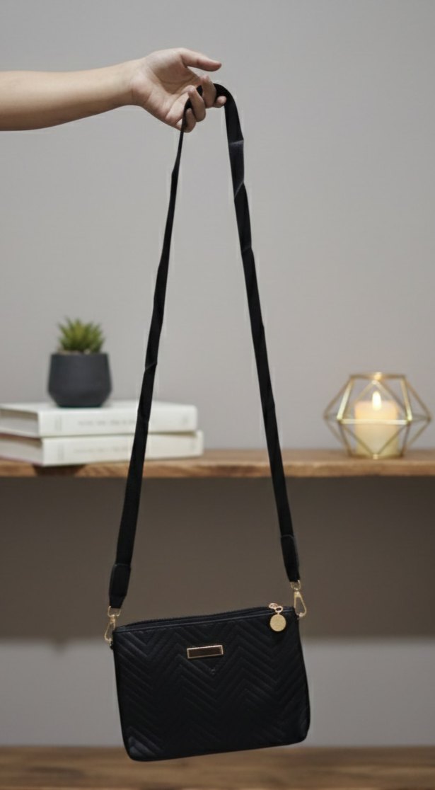 Siyah Minimalist Fermuarlı Kadın Çanta - Görsel 3