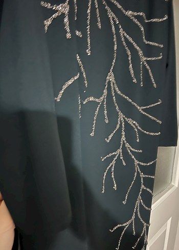 Drapeli İşlemeli Siyah Uzun Kollu abiye - Görsel 4