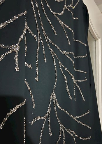 Drapeli İşlemeli Siyah Uzun Kollu abiye - Görsel 5