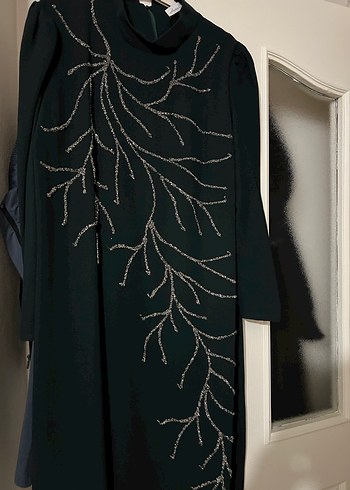 Drapeli İşlemeli Siyah Uzun Kollu abiye - Görsel 2