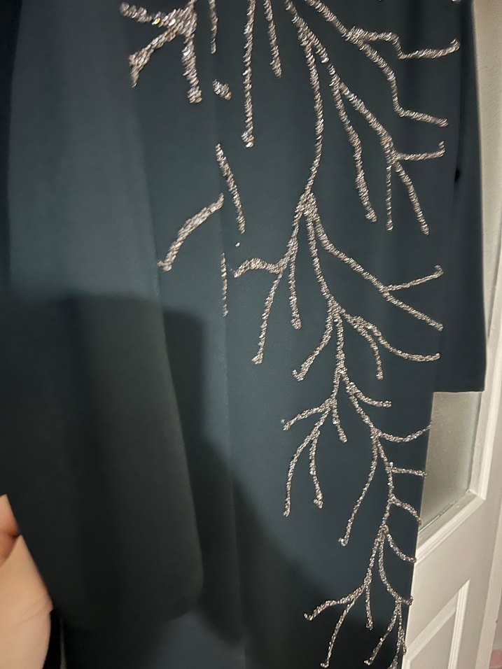 Drapeli İşlemeli Siyah Uzun Kollu abiye - Görsel 4