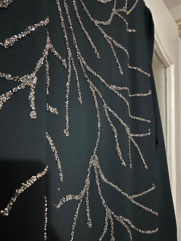 Drapeli İşlemeli Siyah Uzun Kollu abiye - Görsel 5