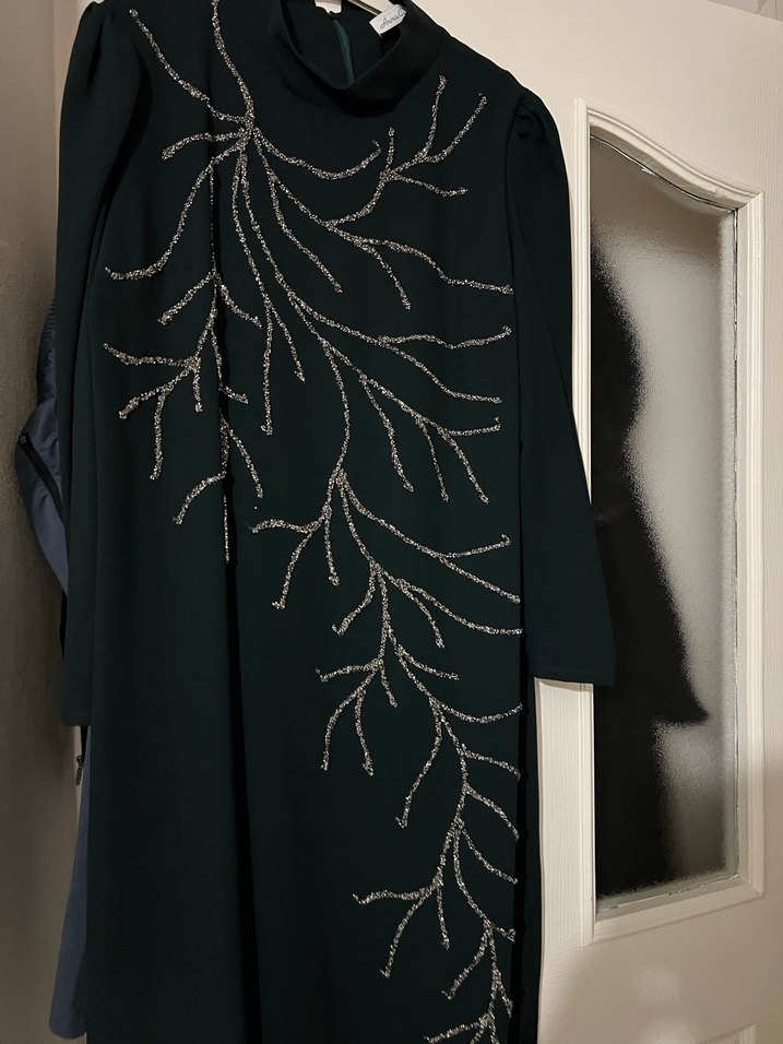 Drapeli İşlemeli Siyah Uzun Kollu abiye - Görsel 2