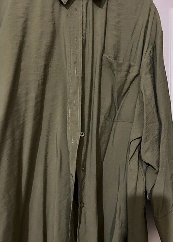 Kadın Haki Keten Düğmeli Gömlek - Görsel 4