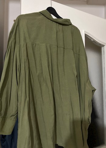 Kadın Haki Keten Düğmeli Gömlek - Görsel 6