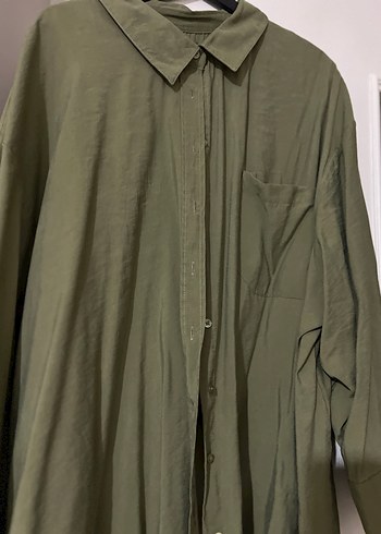Kadın Haki Keten Düğmeli Gömlek - Görsel 3