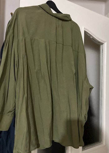 Kadın Haki Keten Düğmeli Gömlek - Görsel 7