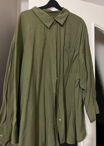 Kadın Haki Keten Düğmeli Gömlek - Görsel 2
