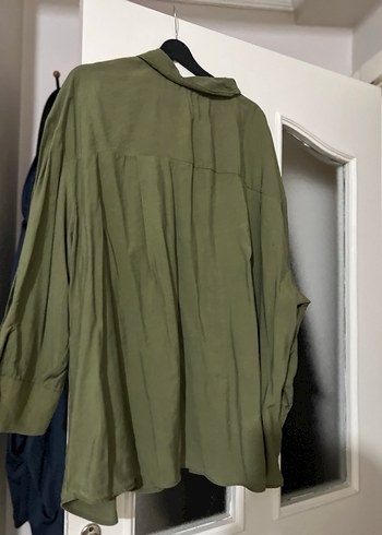 Kadın Haki Keten Düğmeli Gömlek - Görsel 5