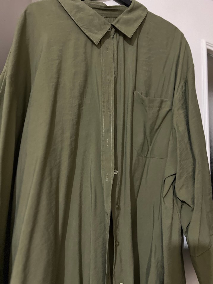 Kadın Haki Keten Düğmeli Gömlek - Görsel 3