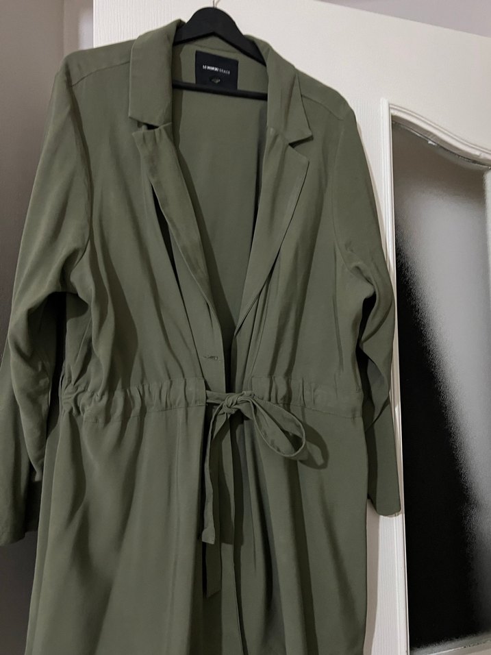 Kadın Haki Uzun Kuşaklı ceket - Görsel 2