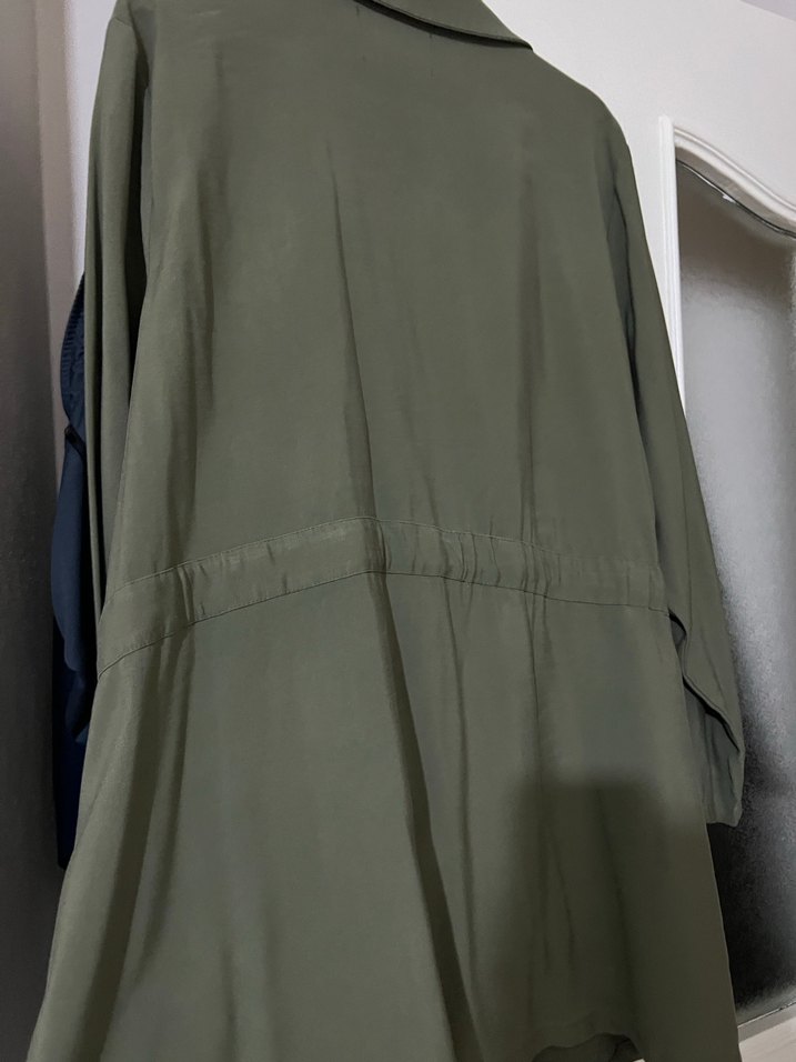 Kadın Haki Uzun Kuşaklı ceket - Görsel 4