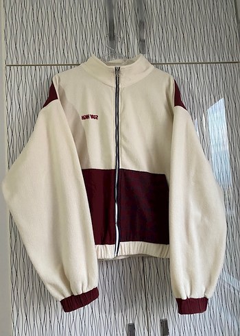 Bordo-Beyaz Fermuarlı Kadın Ceket