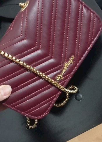 Bordo Zincir Detaylı Deri Kadın Çanta - Görsel 4