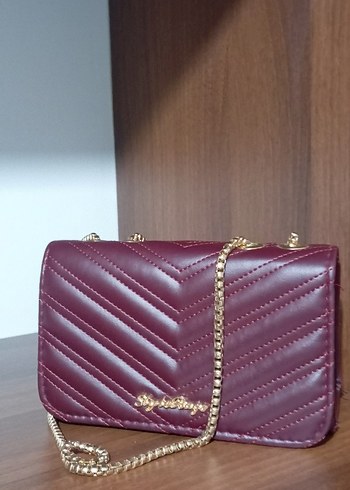 Bordo Zincir Detaylı Deri Kadın Çanta - Görsel 2